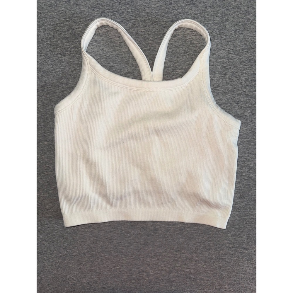 Harmony & Balance Womens XS White Ribbed Racerback Crop Tank Top Yoga Athleisure